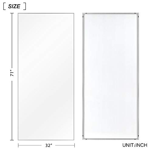Image of NeuType Full Length Floor Mirror - Large Wall /Bathroom /Bedroom Standing Mirror, Home Gym, Metal Frame, Silver, 71 inchx32 inch, No Stand