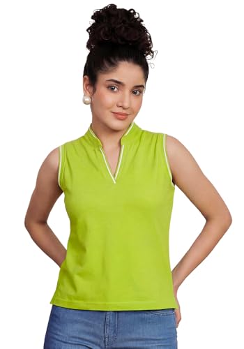 Image of Wear Your Opinion Mandarin Collar Sleeveless T Shirt for Women Top