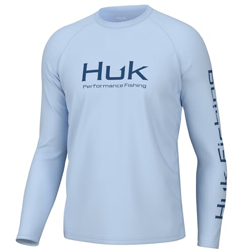HUK Mens Pursuit Vented Long Sleeve Shirt +30 UPF Fishing Shirt Ice Water Large