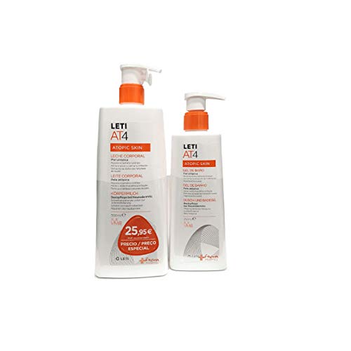 Leti AT4 Atopic Skin 500 ml, Leche Corporal para Piel Atópica + Leti AT4 Atopic Gel Baño 250 ml.
