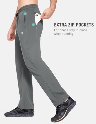 Image of baleaf Men's Fleece Lined Water Resistant Pants Winter Thermal Sweatpants with Zipper Pockets Warm Open Bottom