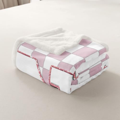 Image of Erosebridal Pink Initial N Sherpa Blanket Kawaii Plaid Checkered Fuzzy Plush Throw Cute Personalized Monogram Fleece Blanket for Kids Girls,Fashion Grids Gingham Decor for Bed Couch Baby 30 inchx40 inch