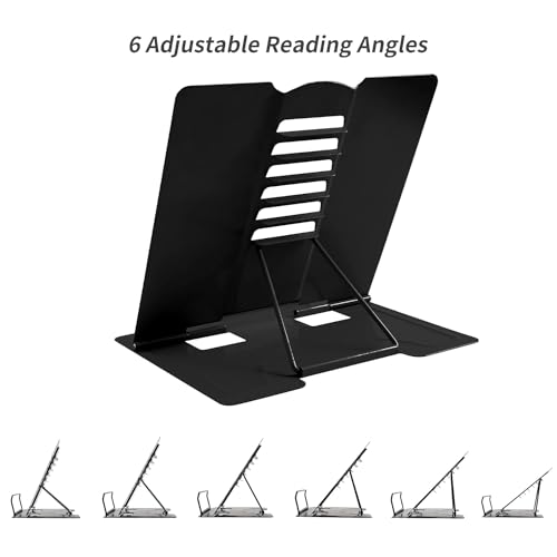 Metal Book Stand | Portable Cookbook Holder, Adjustable Recipes Organizer | Foldable Reading Study Accessories (Multicolor)