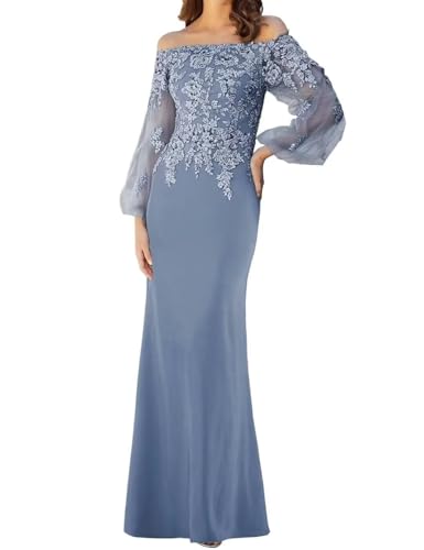 Mermaid Applique Chiffon Mother of The Bride Dresses for Wedding Long Sleeve Mother of The Groom Dresses for Women