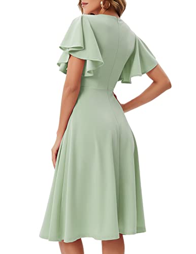 Image of Bridesmay Women's Formal Wedding Guest Dress for Women 2026 Short Sleeve Fit and Flare Tea Party Dresses