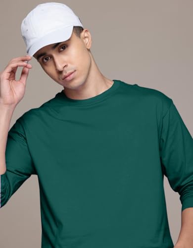 Image of Veirdo Pure Cotton Round Neck Regular Fit Solid Full Sleeve T-Shirt for Men & Boys (Available in Black, Cork, Green, Maroon, Navy, Swanwhite & White Color)