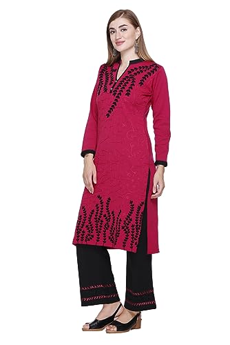 Image of Rosary Women's Woolen Winter Embroidered Kurta with Palazzo | Warm Ethnic Suit Set - 2 Piece Outfit