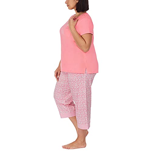 Image of Carole Hochman Women's 4-Piece 100% Cotton Pajama Set - V-Neck T-Shirt, Tank, Capri Pants & Shorts with Drawstring & Pockets
