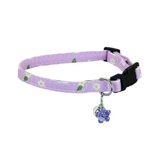 Newtensina Fashion Cute Flower Pattern Cat Collar with Flower Pendant Pedal Pendant for Cats - Purple