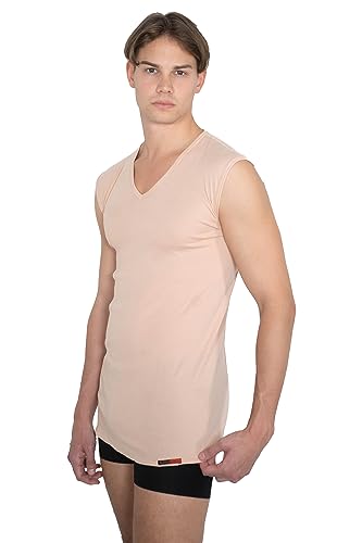 Men's Invisible Sleeveless v-Neck Business Undershirt 100% Organic Cotton Nude Beige3