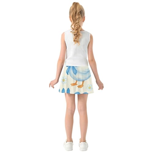 White Ducks Blue Ribbon Bows Athletic Shorts Girls Skorts Skirts with Shorts Cheer Cheer Skirt 3t4