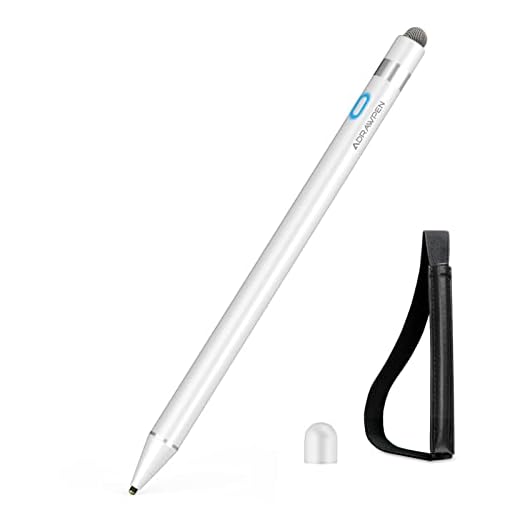 Stylus Pen Compatible for Apple iPad, Adrawpen Rechargeable Active Stylus Pen with 2 in 1 Copper & Mesh Fine Tip, 5 Mins Auto Off Smart Pencil Digital Pen for iPad/iPhone/iPad Pro &Android-White
