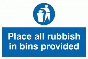 Viking Signs MV311-L31-3MPlace All Rubbish In Bins Provided Sign, 3