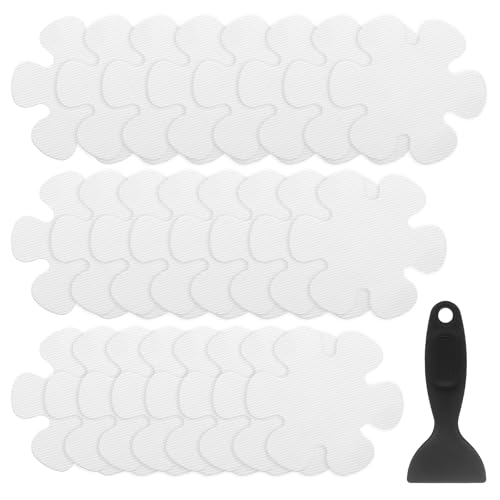 QUARKZMAN 24 Piezas de Pegatinas Antideslizantes para Bañera Ducha Piso 4 Cinta Adhesiva Antideslizante Estilo Flor con Raspador para Baño Cocina Escalones de Bañera, Blanco
