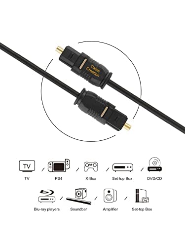 CableCreation Optical Digital Audio Cable, Slim Fiber Optic Toslink Gold Plated Optical S/PDIF 1M 3FT Cord for Home Theater, Sound Bar, PlayStation, TV, PS4, Xbox, Game Console, Black