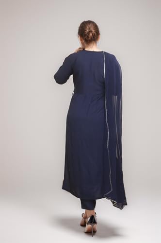 Image of Women Rayon Embroidered Kurta with Pant and Dupatta Set