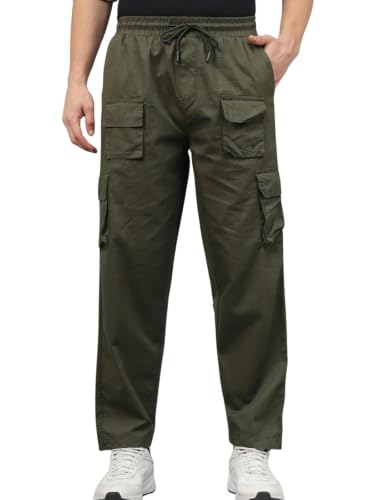 Image of Veirdo Pure Cotton Baggy Fit Regular Length Mid Rise 6 Pocket Cargos for Men (Colors Available: Black, Olive, Grey, Brown & Navy)