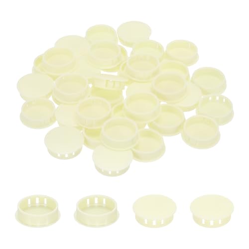 Image of MECCANIXITY 64PCS 35mm(1 3 /8 inch) Cream White Plastic Hole Plugs, Flush Type Panel Hole Plugs Insert End Caps for Locking Hole Tubes Furniture Cabinet