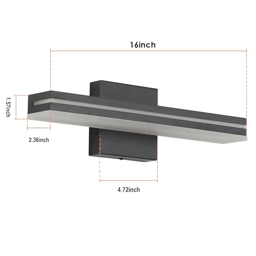 Image of SineRise 16-Inch LED Modern Bathroom Vanity Light Bar, Matte Black Modern Acrylic Bathroom Wall Lighting Fixtures Over Mirror (Cool White 6000K)