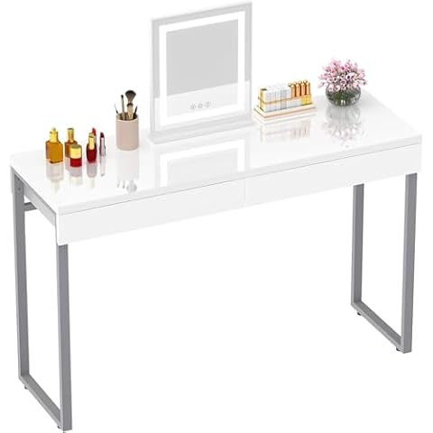 GreenForest Glossy White Dressing Table with Drawers Cover