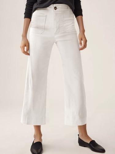 Cicy Bell Womens Cropped Wide Leg Pants High Waisted Stretchy Flare Pants Casual Baggy Trousers White3