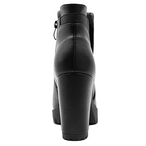 Allegra K Women Chunky High Heel Platform Black Ankle Boots 6 M US