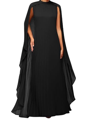 Seltaon Women's Chiffon Pleated Flowy Maxi Dresses Cape Sleeve Pleated Cocktail Evening Party Dress2