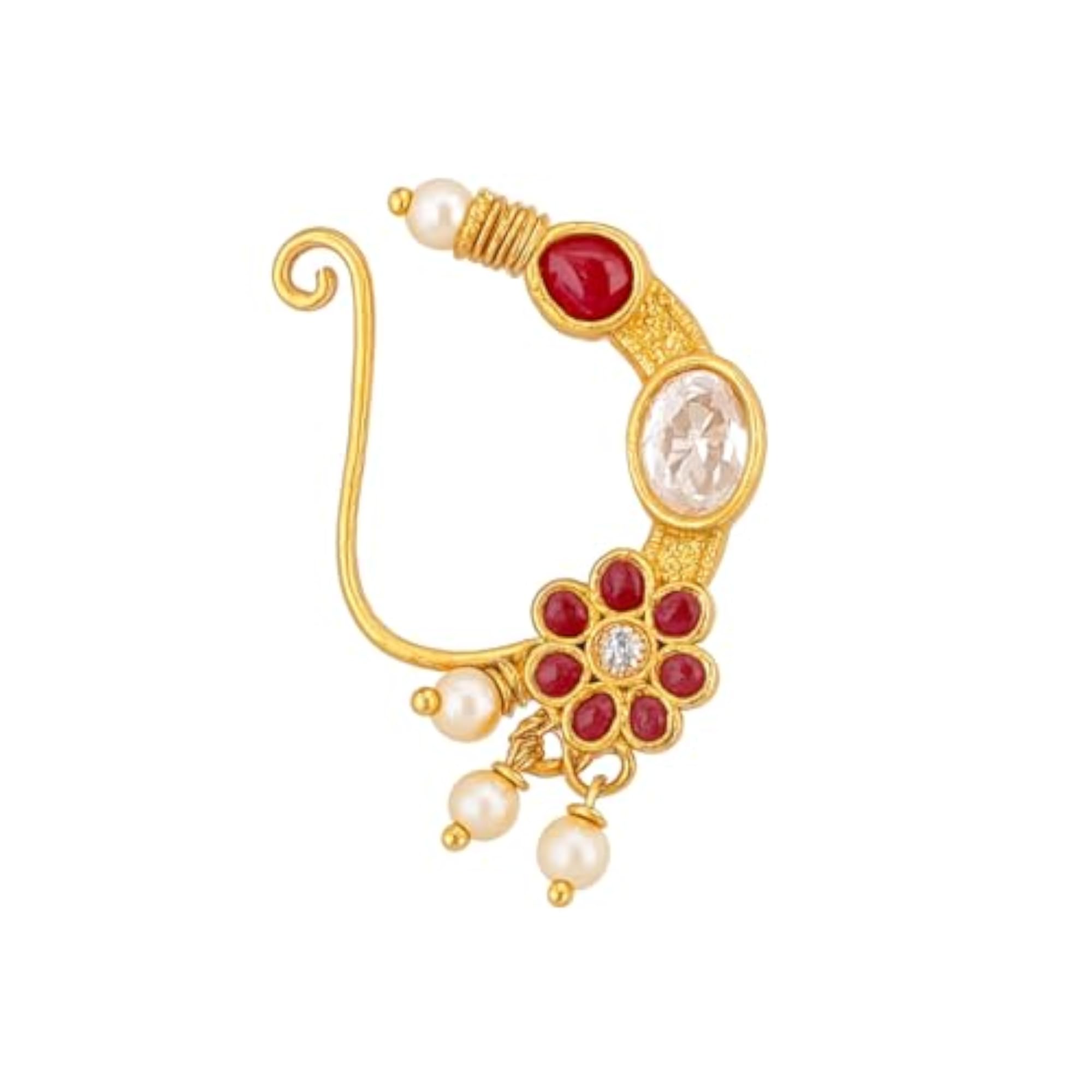 Women's Golden Finish Pink & White Stone Piercing Nath