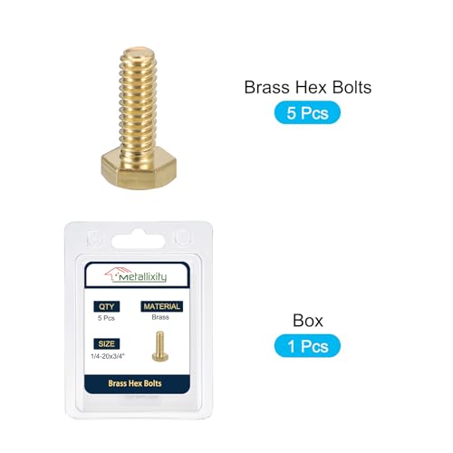 Image of METALLIXITY Hex Head Screw Bolt (1 /4-20x3 /4) 5Pcs, Brass Fully Threaded Solid Brass Hex Bolts Machine Screws - for Machinery Repair