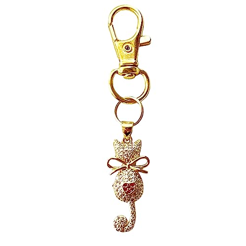 Dainty 18k Gold Plated Cubic Zirconia Cat Purse Charm, Small Cute Backpack Zipper Pulls, Unique Pretty Pink Heart Handbag Jewelry, Tiny Keychain Charms