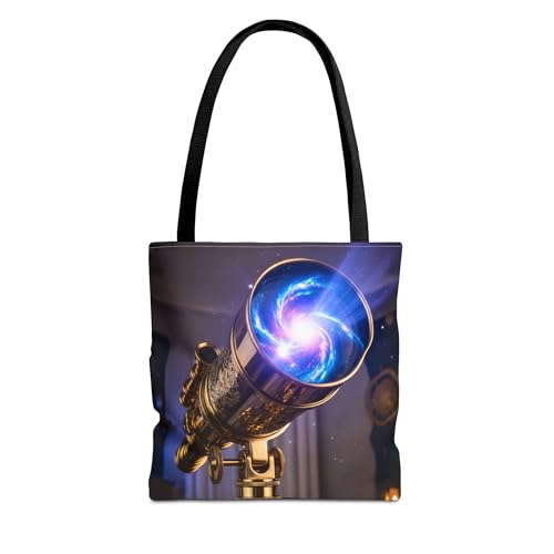 Premium Tote Bag with Reinforced Stitching - A Vividly Colored Brass Telescope Glowing with Holographic Skies