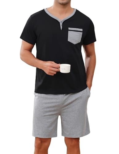 Marvmys Mens Short Sleeve Pajama Set 2 Piece Cotton Pjs Shorts Set Summer Sleepwear with Pockets