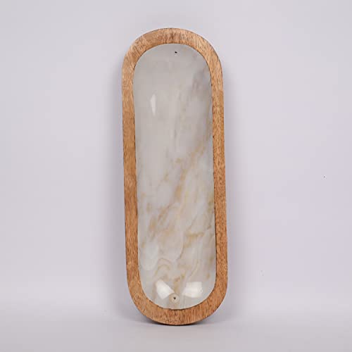 Edhas Mango Wood Boat Shaped Incense Stick Holder Wood Ash Catcher, Incense Burner Catch All Ashes (Off White) (11" X 4" X 1") #TOP4
