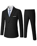YND Men's 2 Piece Suit, Double Breasted Slim Fit Jacket Pants Set and Tie, Party Prom Dinner Wedding Blazer Tuxedo & Trousers, Black