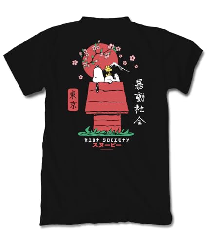 Riot Society Peanuts Snoopy Doghouse Japan Mens T-Shirt - Black XX-Large