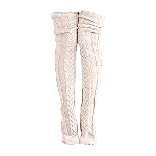 Calcetines de punto trenzado para mujer, extra largos, hasta el muslo, medias de invierno por encima de la rodilla, medias de Navidad grandes, beige, Altoa única