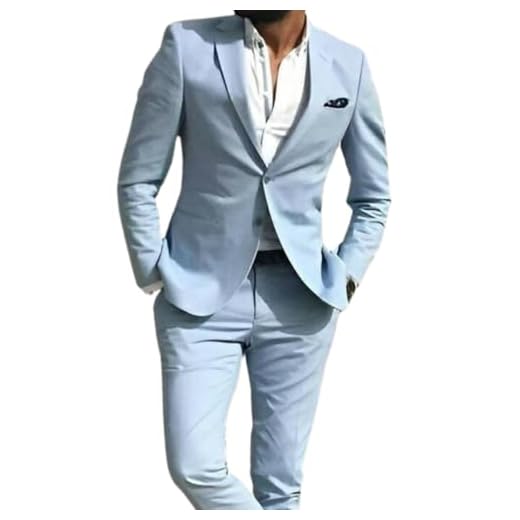 Terno Slim Masculino Executivo Corte Italiano - Calça e Blazer (BR, Numérico, 46, Regular, Regular, Azul Bebê)