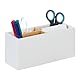 Relaxdays Schreibtisch Organizer, Bambus, 4 Fächer, für Bürobedarf & Kosmetika, Stiftehalter, HBT: 8 x 21 x 9 cm, weiß
