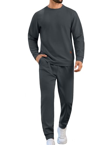 Vssjavun Mens Sweatsuit 2 Piece Sets Waffle Long Sleeve Pullover Tracksuit Outfits Casual Jogger Suits Sets