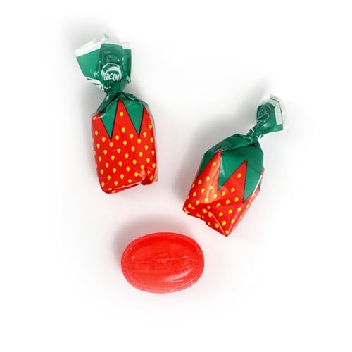 Strawberry Bon Bons Hard Candy, 1 Pound (Approx. 75 pcs.), Arcor Strawberry Candy Individually Wrapped, Strawberry Candy, The Hampton Popcorn & Candy Company