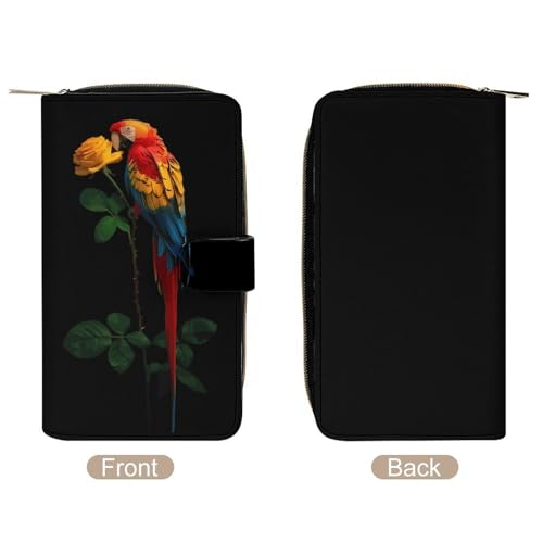 Parrot Bird Rose Flower Womens Wallet Travel Long Purse Zippered Clutch Credit Card Holder for Men3