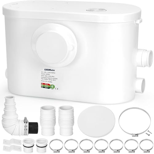 Image of 600W Macerator Pump, Powerful Sink Sewage Sump Pump, 8100 L /h Flow, Upflush 31.2 ft /9.5 m Head, 3 Water Inlets for Basement, Toilet, Shower, Kitchen, Bathtub Waste Water Disposal