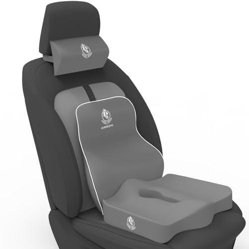 Image of MRRON Neckrest Back Support or Coccyx Orthopaedic Cushion for Long Sitting Universal fit with Ergonomic Design Made by High Density Memory Foam Used for Car or Office Chairs. (Grey, Long Back)