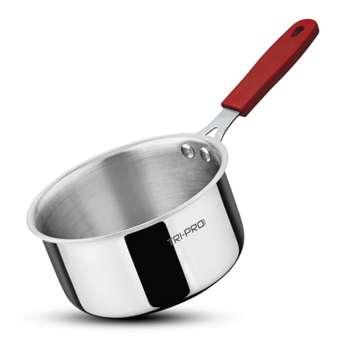 Image of Bergner Tripro Triply Stainless Steel 14cm (1.1 L) Saucepan /Teapan, Faster and Even Heat Distribution, Ergonomic Stay Cool Handle, Healthy Cooking, Easy to Clean - Induction and Gas Stove Ready