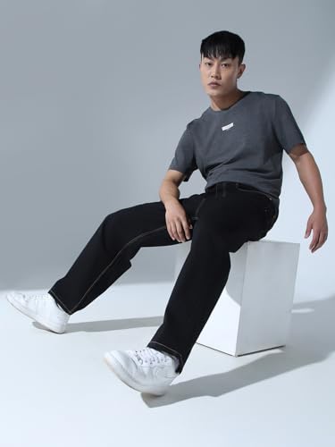 Image of Hubberholme Men Black Cotton Fabric Relaxed Fit Mid-Rise Stretchable Jeans