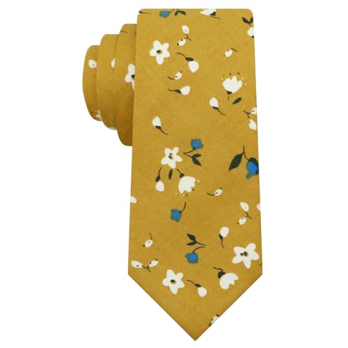 Image of Luckyvestir Ties for Men, Sage Green Cotton Floral Tie 2.76 inch Flower Printed Men's Neckties for Wedding /Groomsmen /Suit /Party