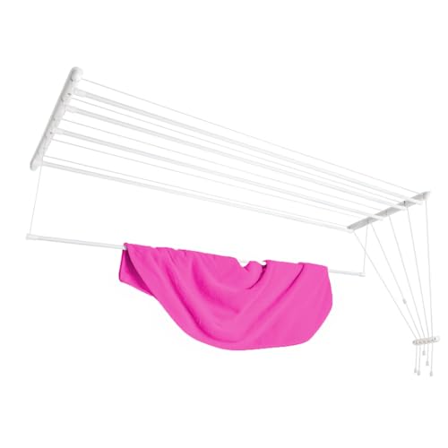 KADAX Tendedero de techo 5 x 160 cm, ahorro de espacio, para montaje en techo, tendedero de techo de acero (blanco)