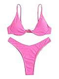 Verdusa Women's Sexy Triangle Bathing Two Pieces Swimsuit Bikini Set Hot Pink M