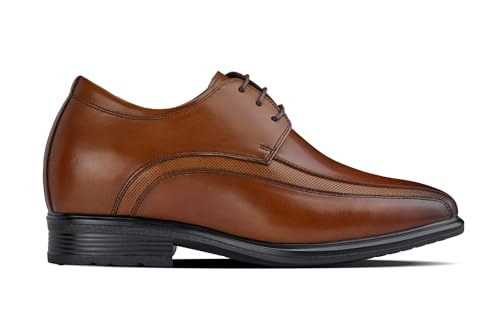 Image of CALTO Men's Invisible Height Increasing Elevator Oxfords Shoes - Brown Leather Lace-up Dress Derby - 3 Inches Taller - G60126B - Size 7.5 D(M) US