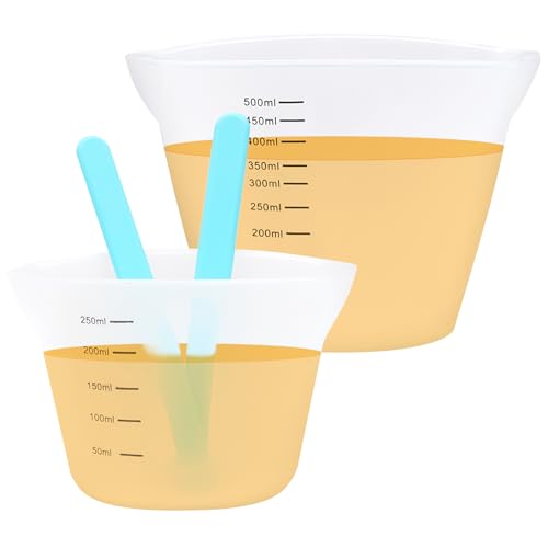2 Stück Messbecher Silikon mit Rührstab, 250/500ml Silikonbecher zum Gießen, Messbecher aus Silikon, Silicone Measuring Cup, Mischbecher Epoxidharz für Küchen, Laboratorien